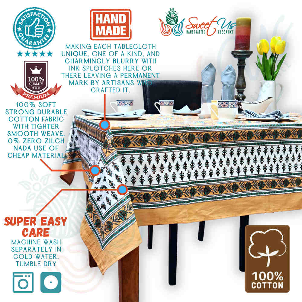 Cotton Bloom Delight Floral Tablecloth Rectangle Kitchen Linen Turquoise Mirage