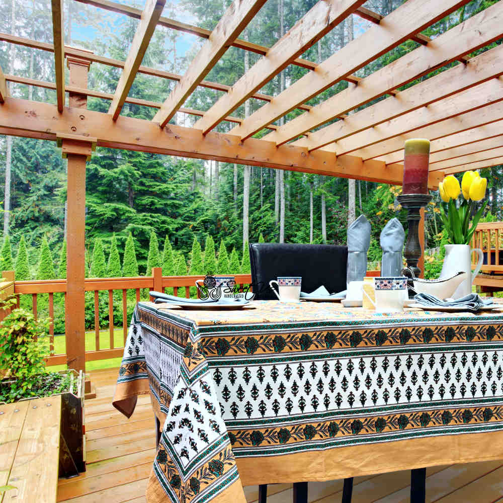 Cotton Bloom Delight Floral Tablecloth Rectangle Kitchen Linen Turquoise Mirage