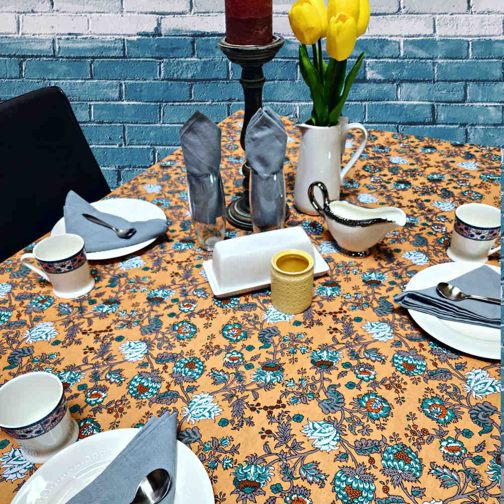 Cotton Bloom Delight Floral Tablecloth Rectangle Kitchen Linen Turquoise Mirage