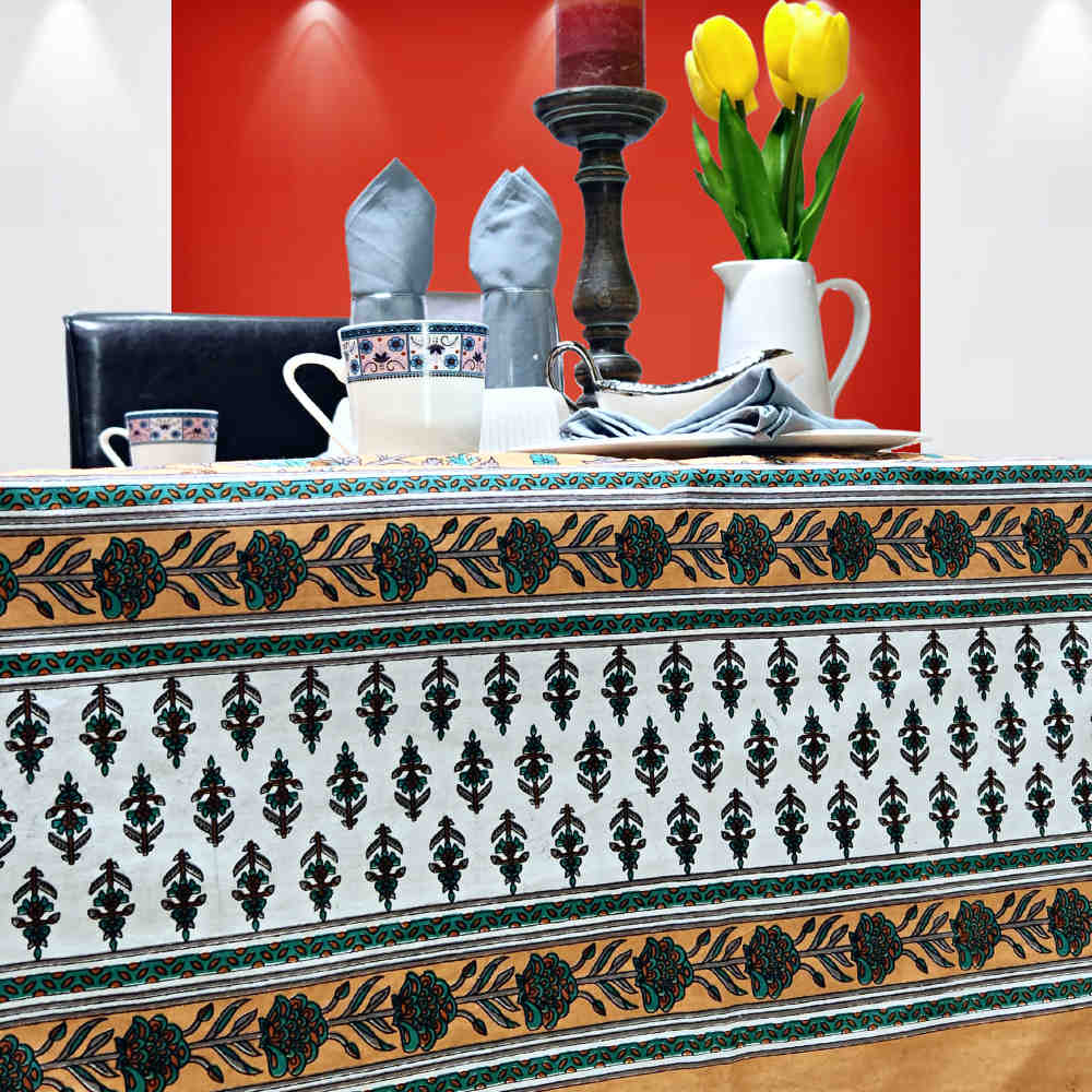 Cotton Bloom Delight Floral Tablecloth Rectangle Kitchen Linen Turquoise Mirage