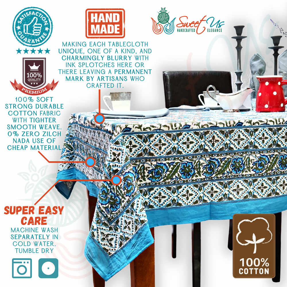 Cotton Bloom Delight Floral Tablecloth Rectangle, Kitchen Linen, Bluebell Grove