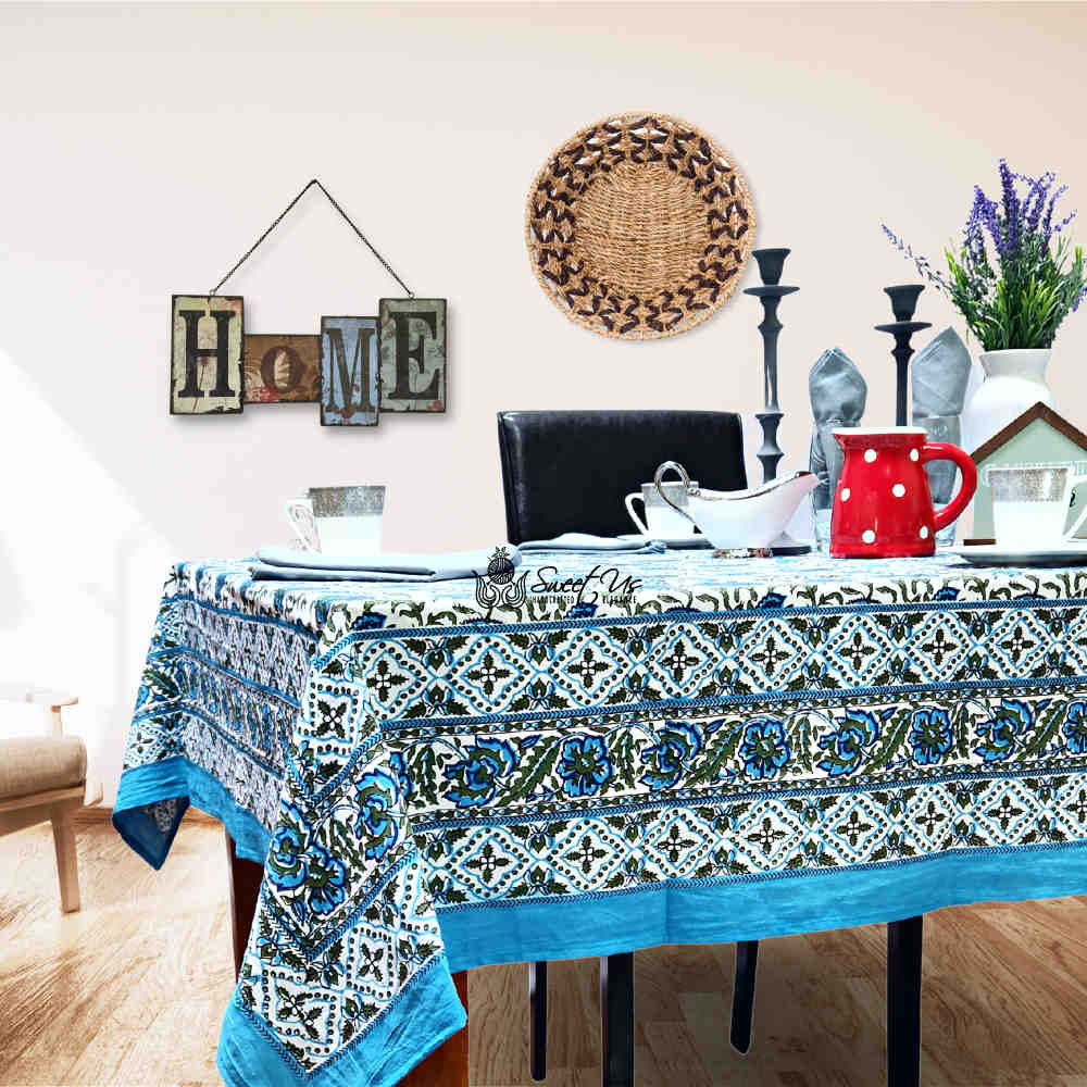 Cotton Bloom Delight Floral Tablecloth Rectangle, Kitchen Linen, Bluebell Grove