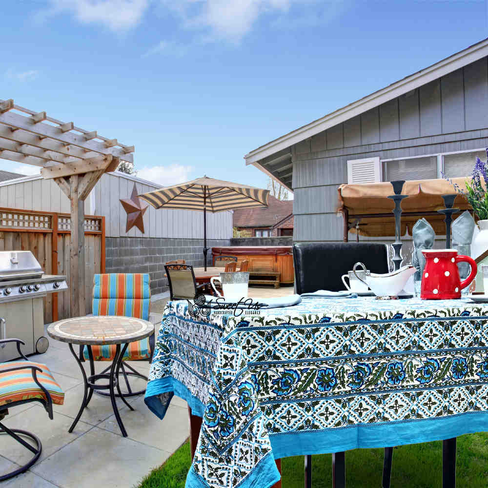 Cotton Bloom Delight Floral Tablecloth Rectangle, Kitchen Linen, Bluebell Grove