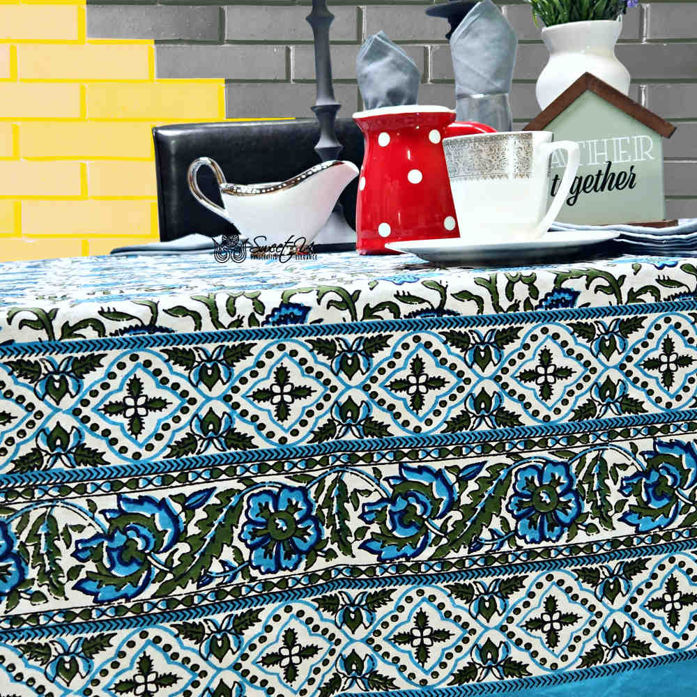 Cotton Bloom Delight Floral Tablecloth Rectangle, Kitchen Linen, Bluebell Grove