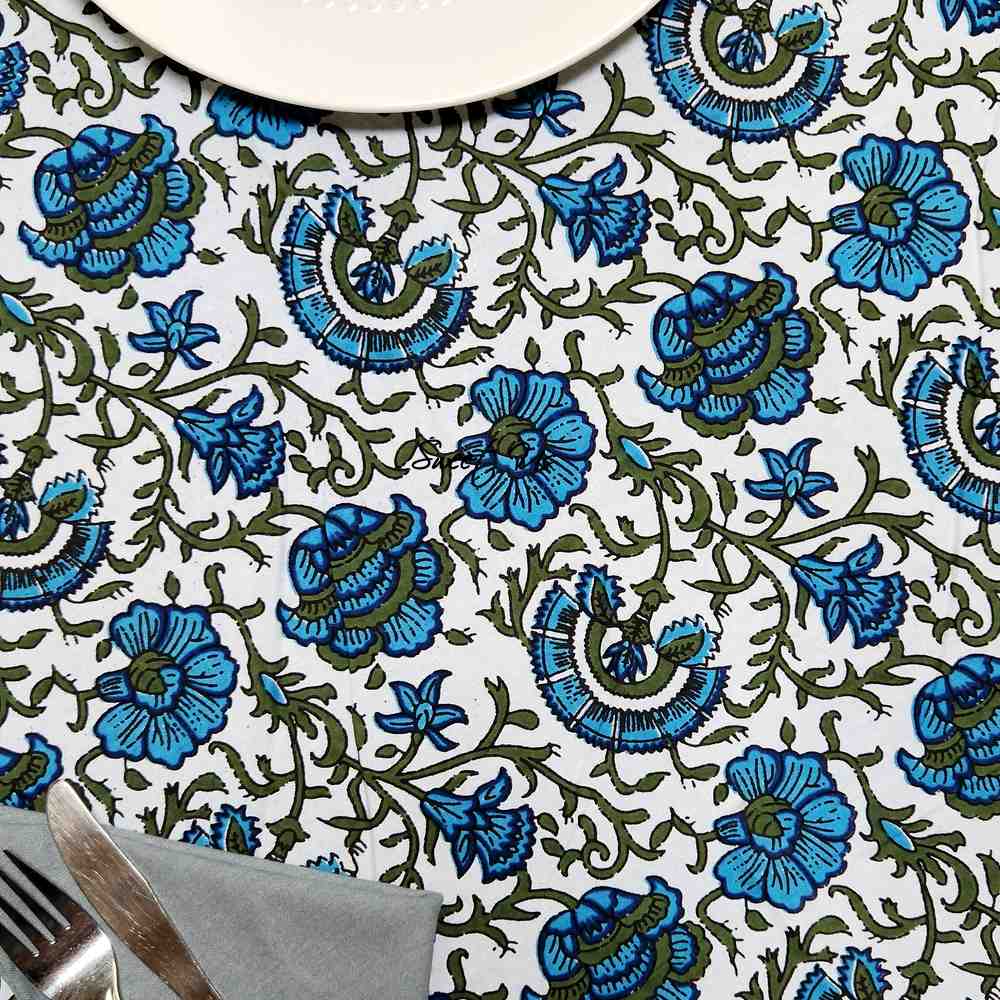 Cotton Bloom Delight Floral Tablecloth Rectangle, Kitchen Linen, Bluebell Grove
