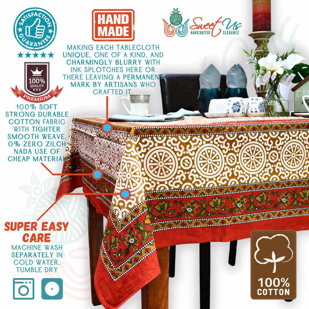 Cotton Bloom Delight Floral Tablecloth Rectangle, Kitchen Linen, Desert Sunset