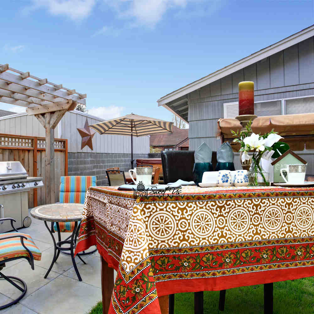 Cotton Bloom Delight Floral Tablecloth Rectangle, Kitchen Linen, Desert Sunset