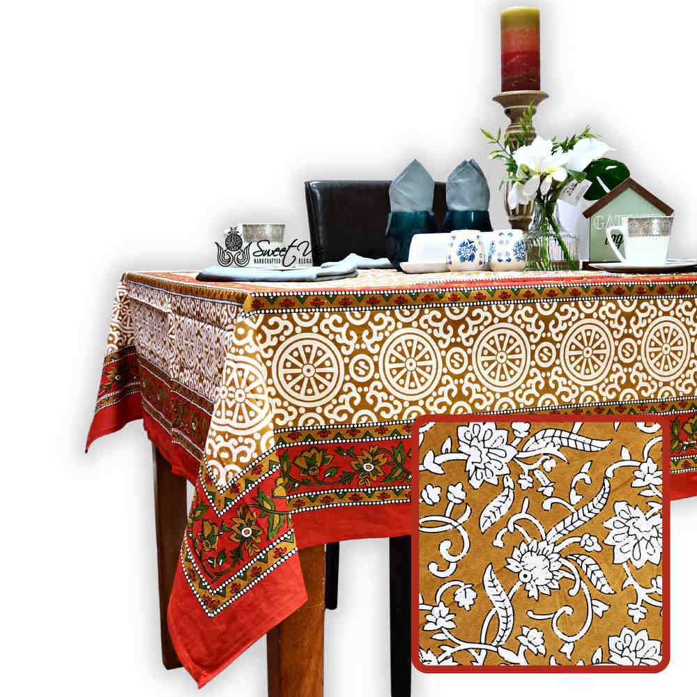 Cotton Bloom Delight Floral Tablecloth Rectangle, Kitchen Linen, Desert Sunset