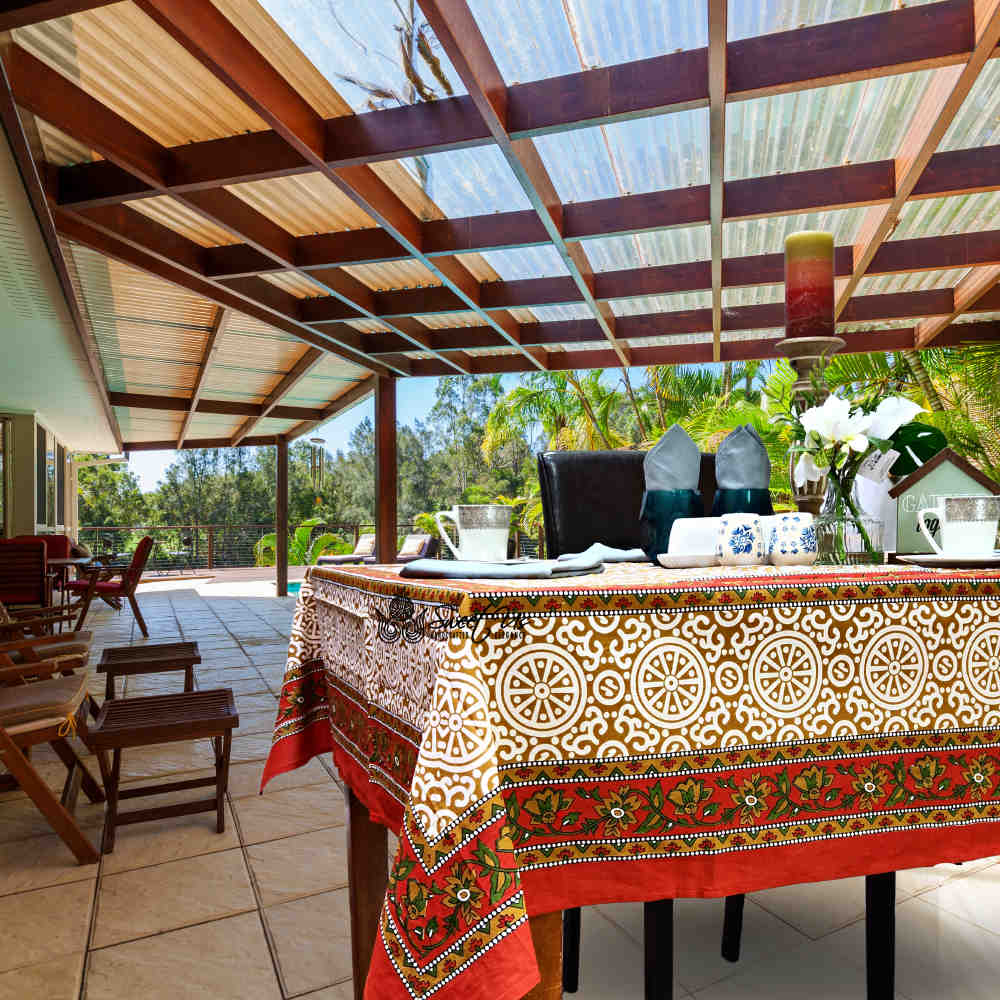 Cotton Bloom Delight Floral Tablecloth Rectangle, Kitchen Linen, Desert Sunset