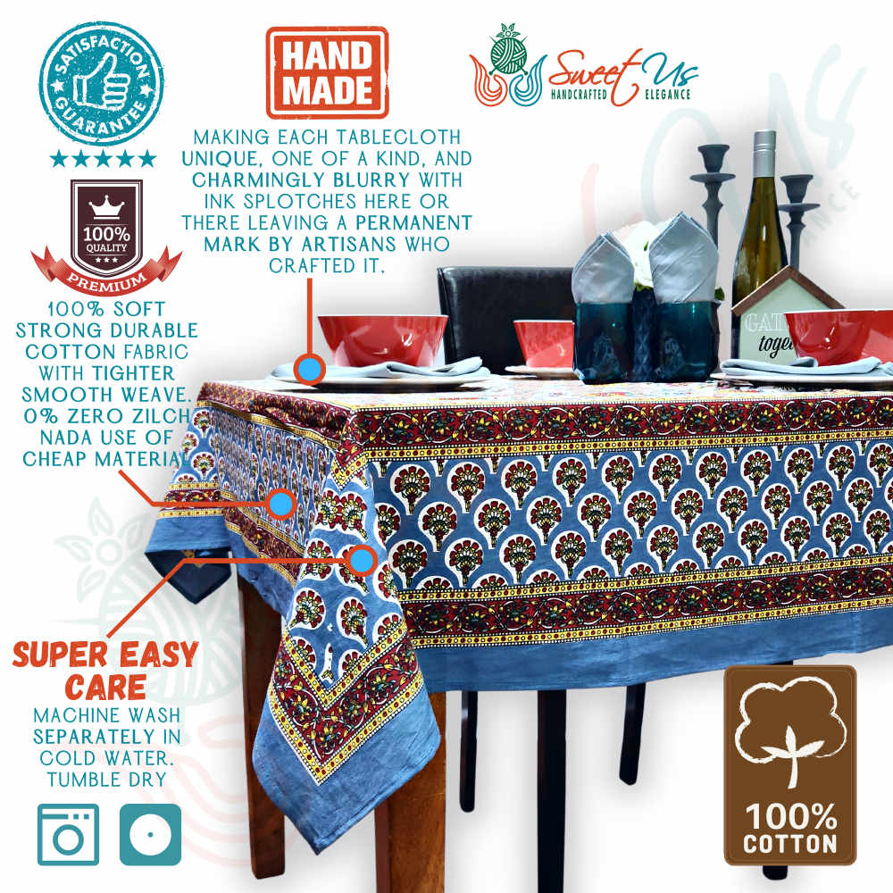 Cotton Bloom Delight Floral Tablecloth Rectangle, Kitchen Linen, Crimson Tide