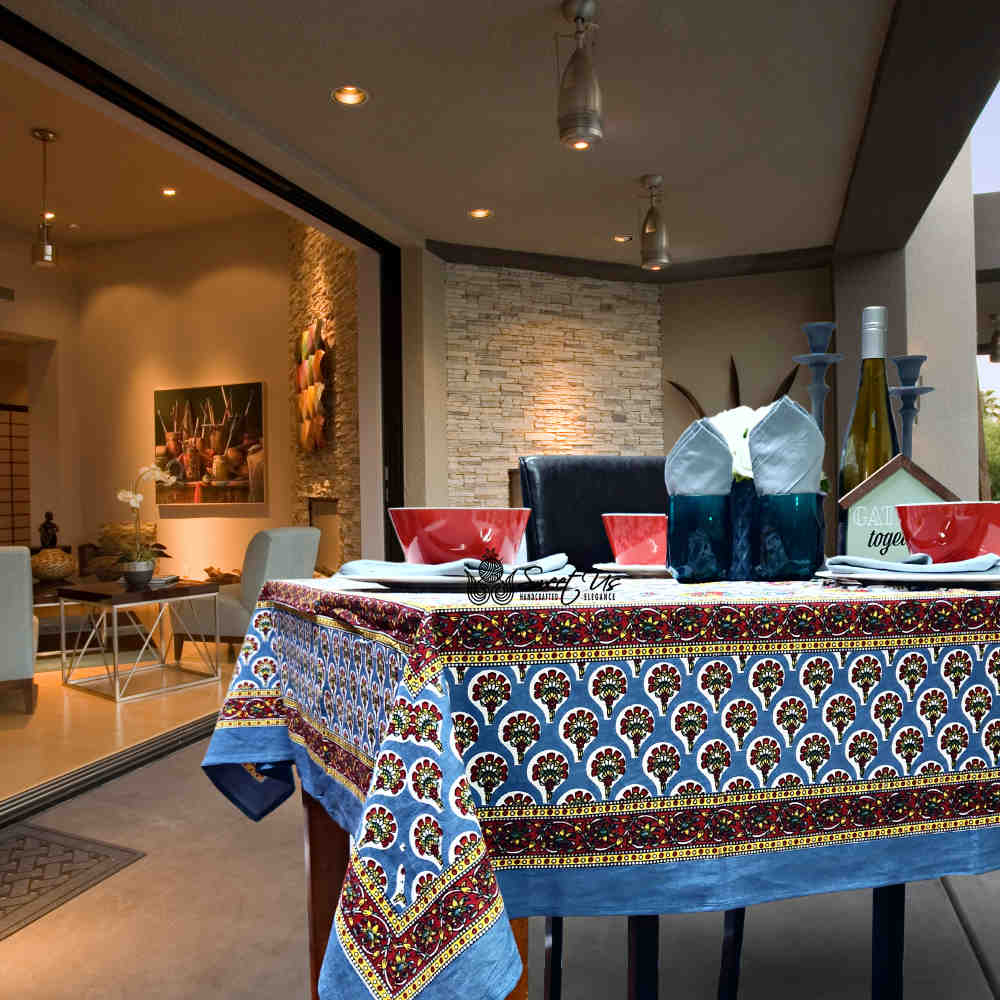 Cotton Bloom Delight Floral Tablecloth Rectangle, Kitchen Linen, Crimson Tide