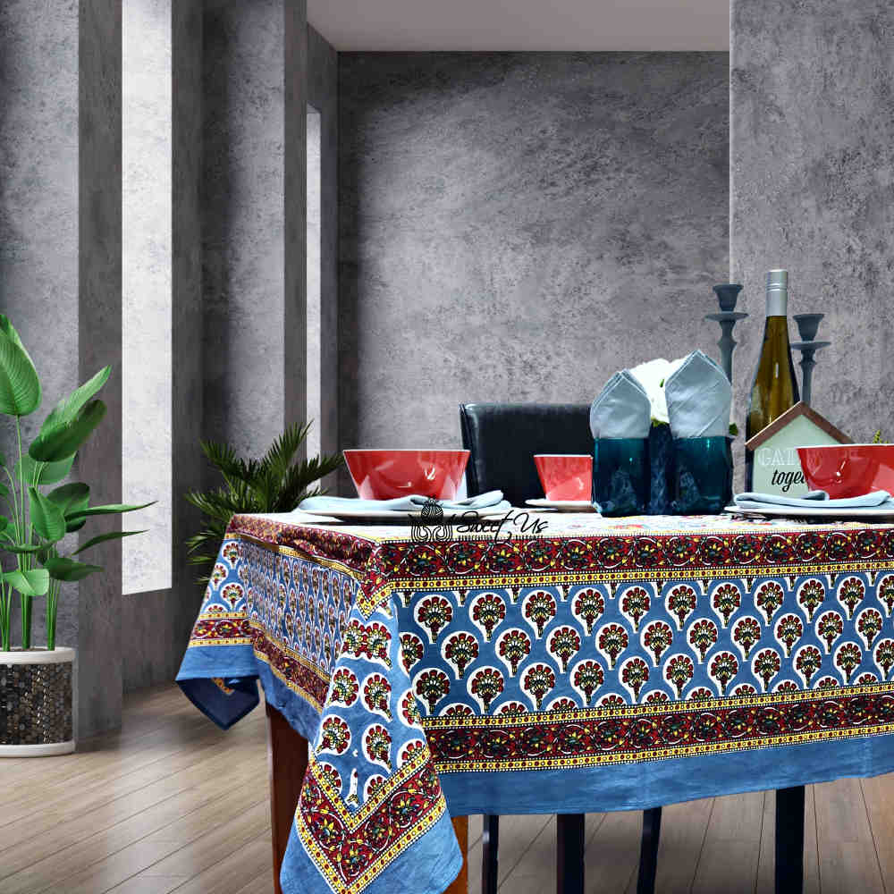 Cotton Bloom Delight Floral Tablecloth Rectangle, Kitchen Linen, Crimson Tide