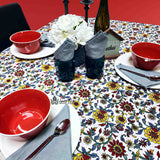 Cotton Bloom Delight Floral Tablecloth Rectangle, Kitchen Linen, Crimson Tide