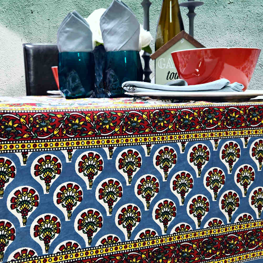 Cotton Bloom Delight Floral Tablecloth Rectangle, Kitchen Linen, Crimson Tide