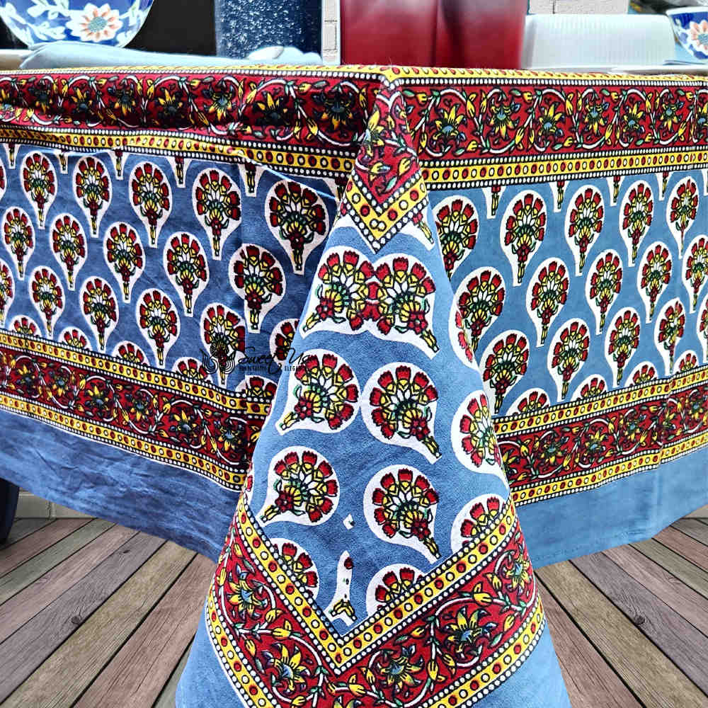 Cotton Bloom Delight Floral Tablecloth Rectangle, Kitchen Linen, Crimson Tide