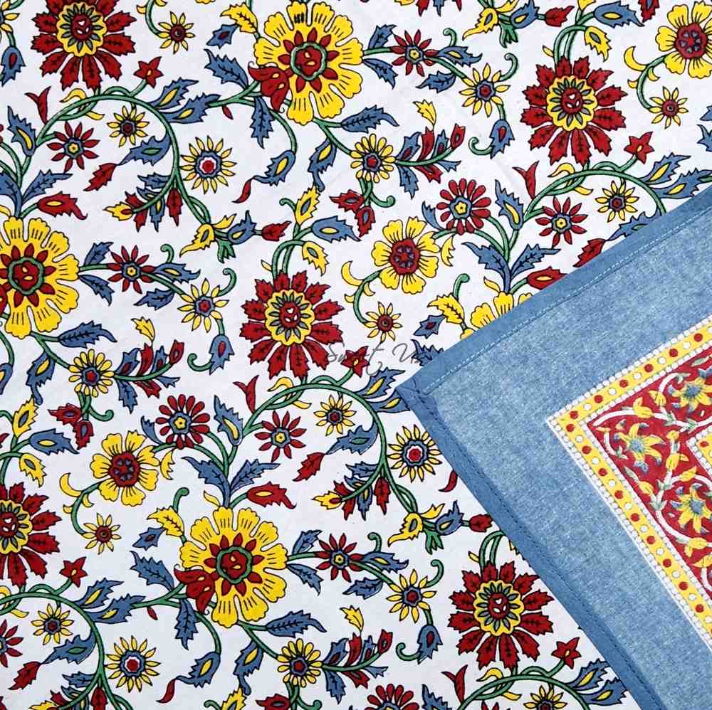 Cotton Bloom Delight Floral Tablecloth Rectangle, Kitchen Linen, Crimson Tide