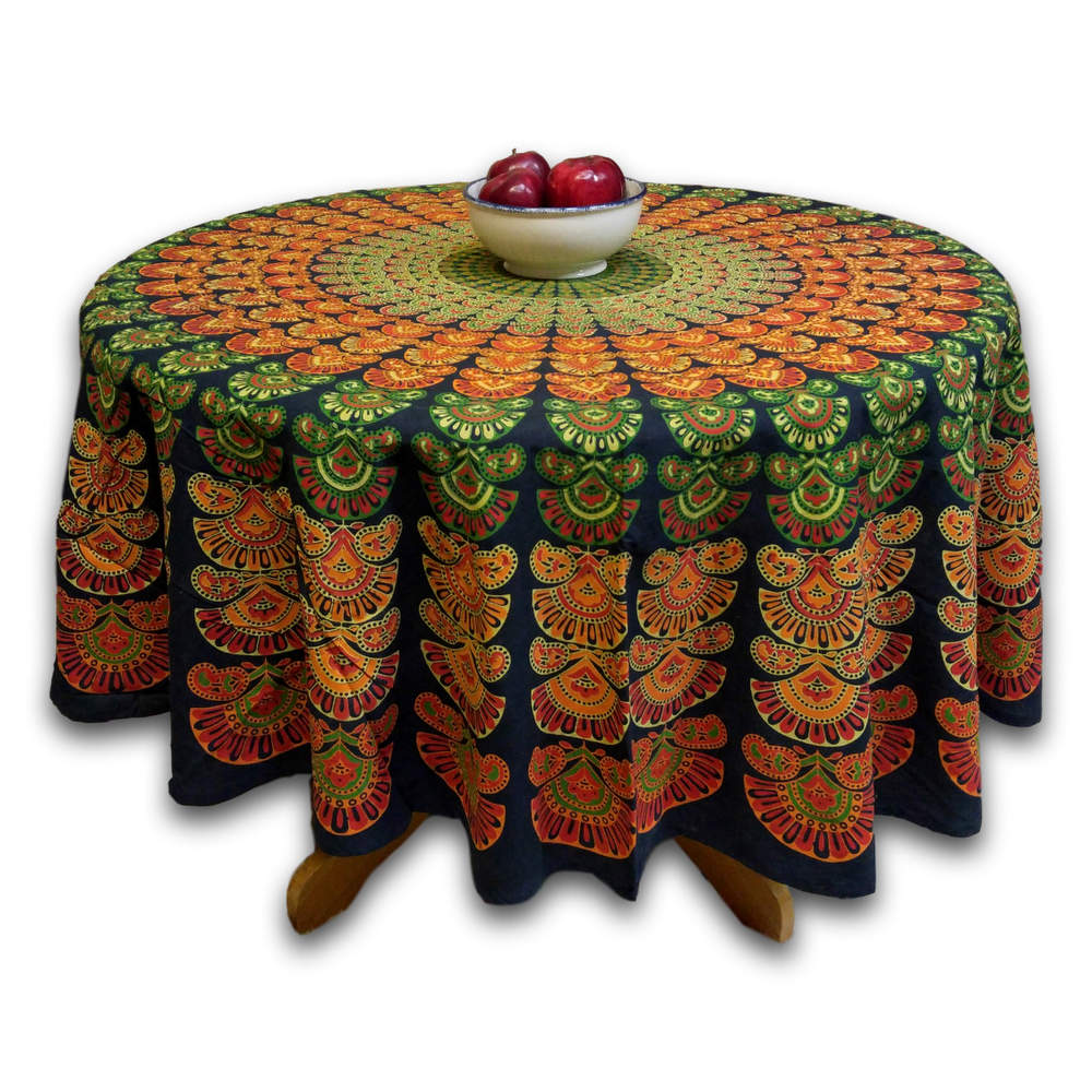 Mayura Peacock Floral Round Tablecloth — Topaz