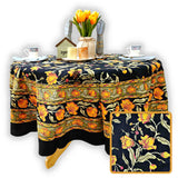 The Affluent Floral French Country Cotton Tablecloth Round, Amber Black
