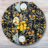The Affluent Floral French Country Cotton Tablecloth Round, Amber Black