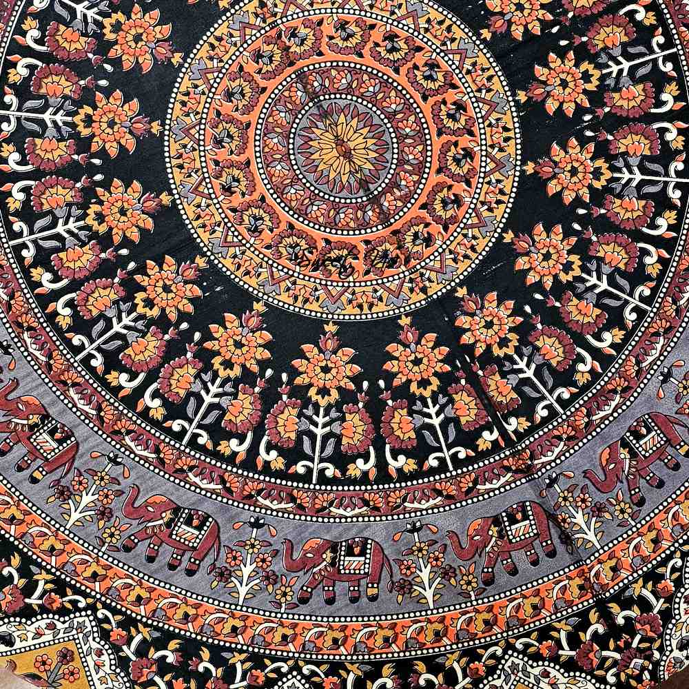 Cotton Tusker Bloom Mandala Floral Tablecloth Round, Terra Cotta