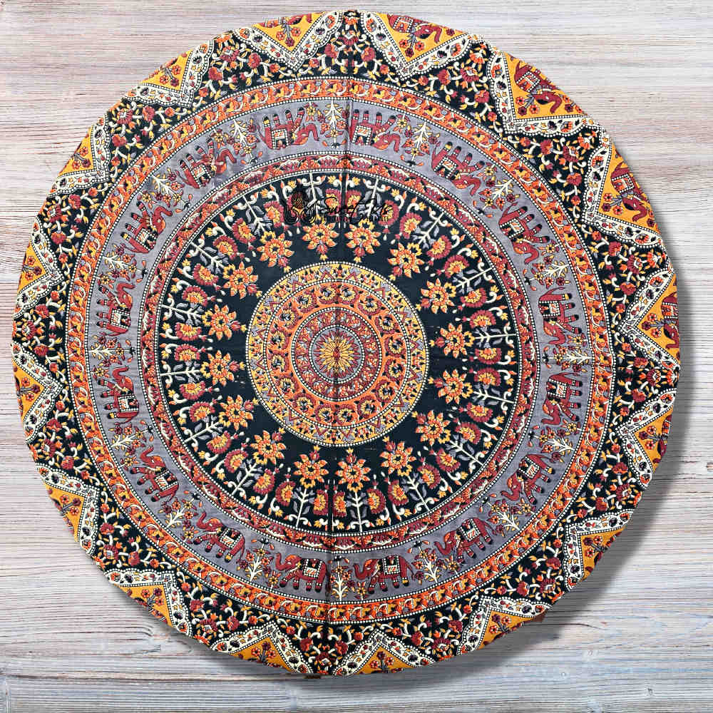 Cotton Tusker Bloom Mandala Floral Tablecloth Round, Terra Cotta
