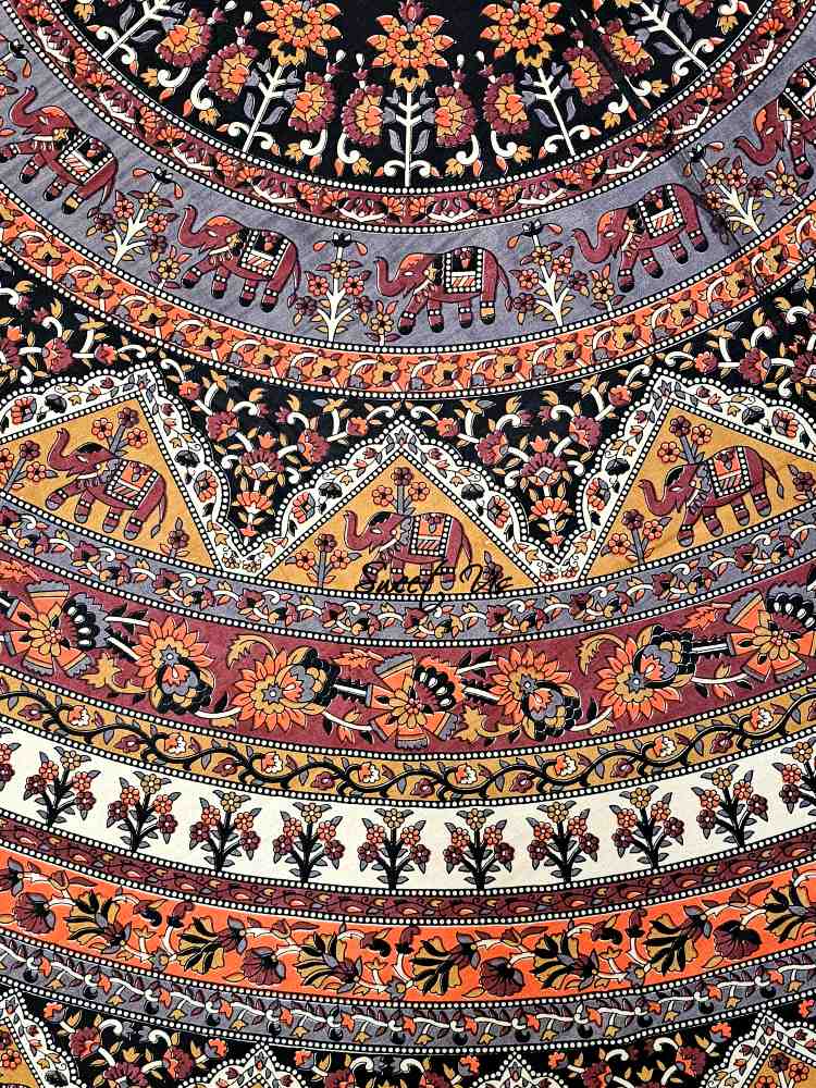 Cotton Tusker Bloom Mandala Floral Tablecloth Round, Terra Cotta