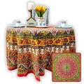 Cotton Tusker Bloom Floral Print Cotton Tablecloth Round, Red Spice Bouquet - Sweet Us