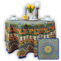 Cotton Tusker Bloom Floral Print Cotton Tablecloth Round, Blue Horizon - Sweet Us