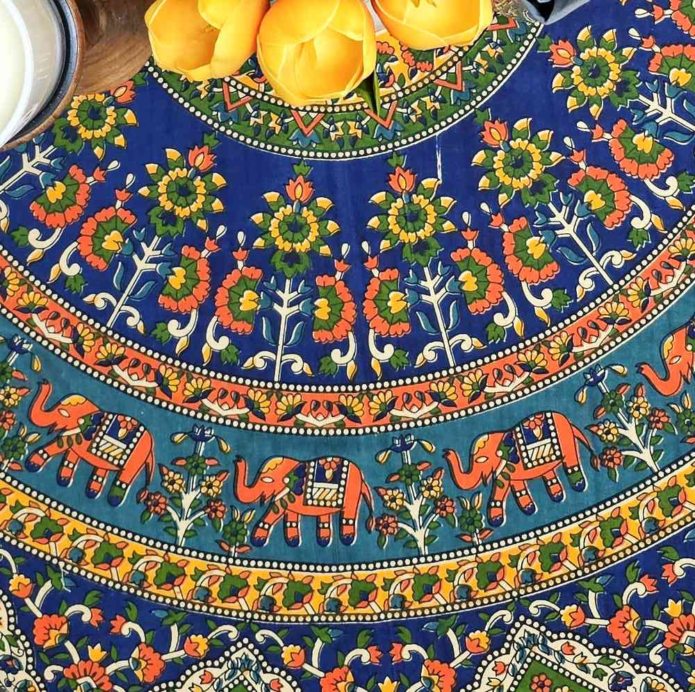 Tusker Bloom Floral Print Cotton Tablecloth Round — Blue Horizon - Sweet Us