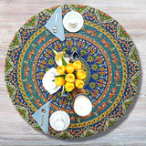 Cotton Elephant Mandala Floral Print Blue Green Red Gold Tablecloth Round