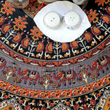 Cotton Tusker Bloom Mandala Floral Tablecloth Round, Terra Cotta