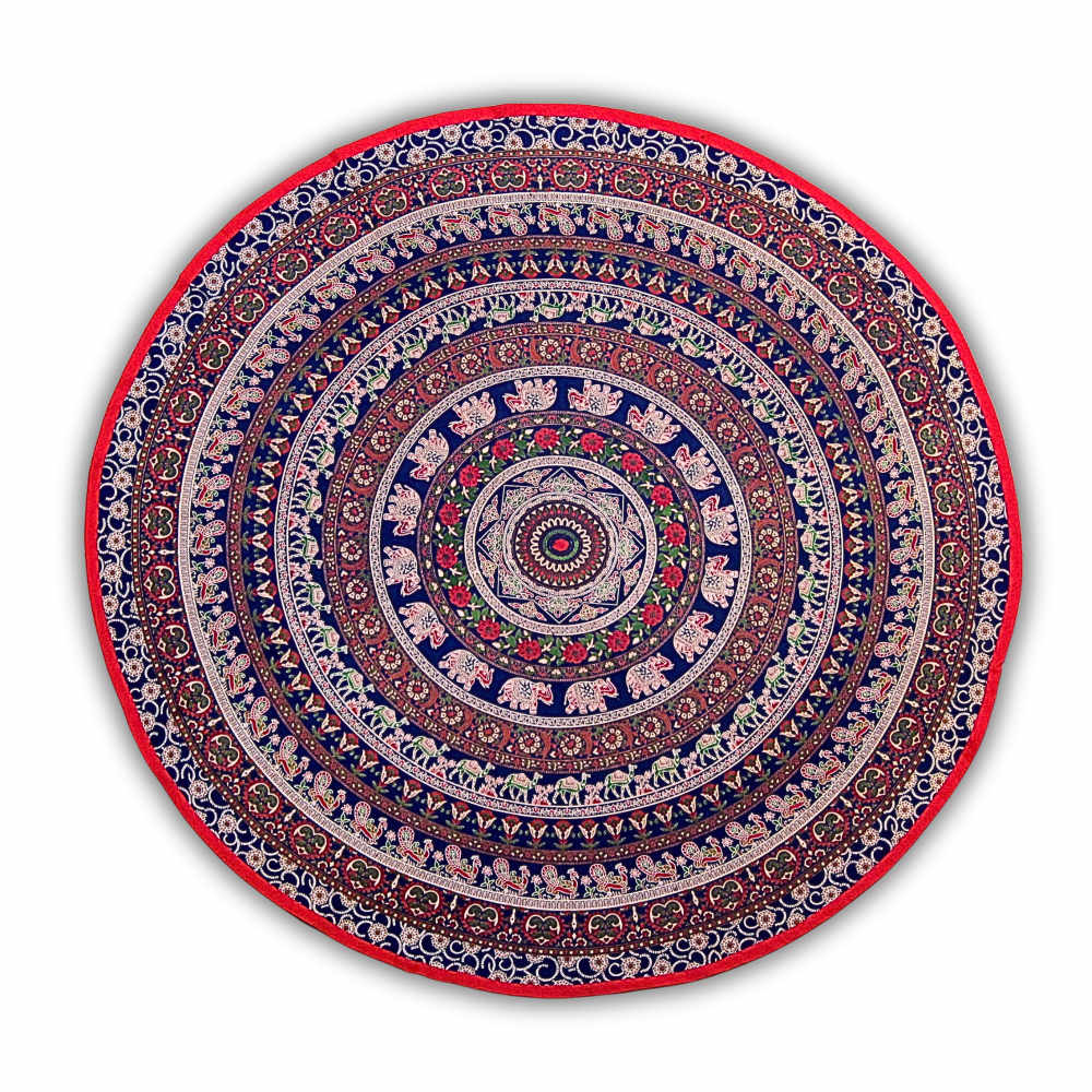 Meridian Mandala Cotton Tablecloth Round — Midnight Ruby - Sweet Us
