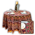 Meridian Mandala Cotton Tablecloth Round — Burgundy Ember - Sweet Us