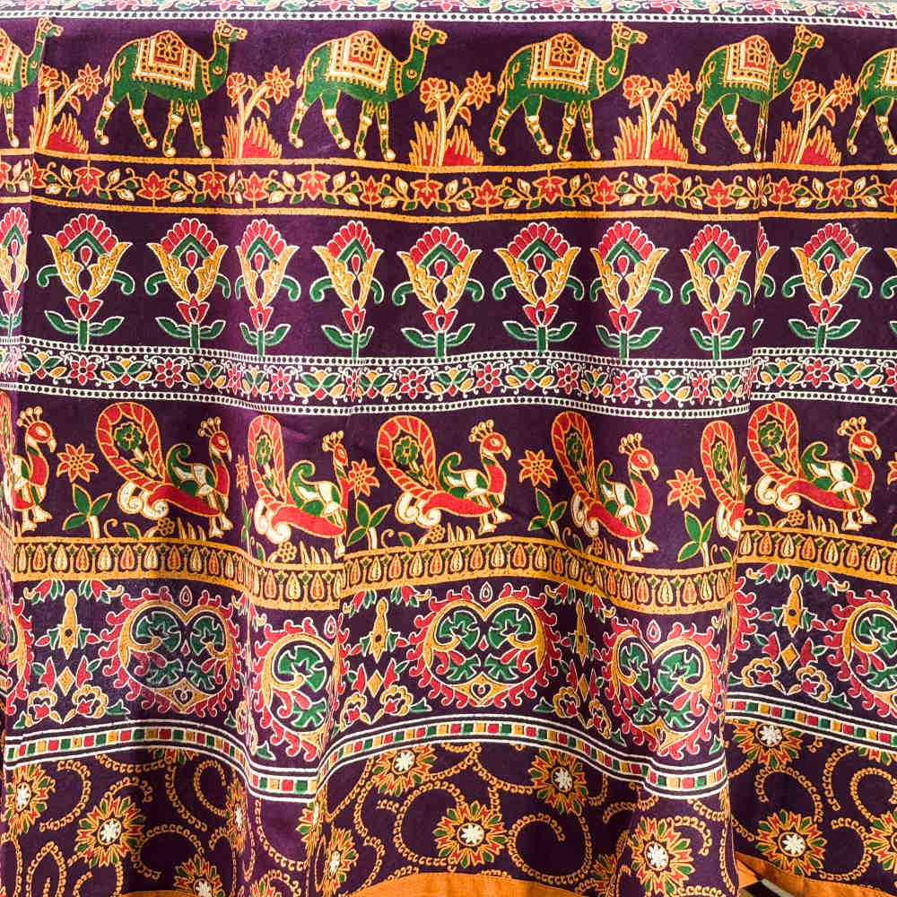 Meridian Mandala Cotton Tablecloth Round — Burgundy Ember - Sweet Us