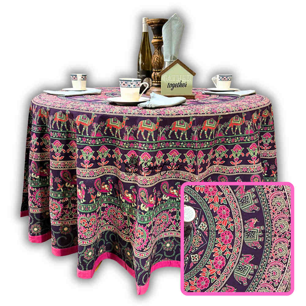 Meridian Mandala Cotton Tablecloth Round — Rose Meadow - Sweet Us