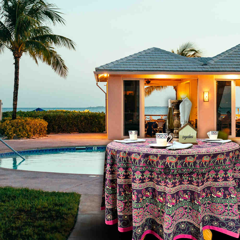 Meridian Mandala Cotton Tablecloth Round — Rose Meadow - Sweet Us