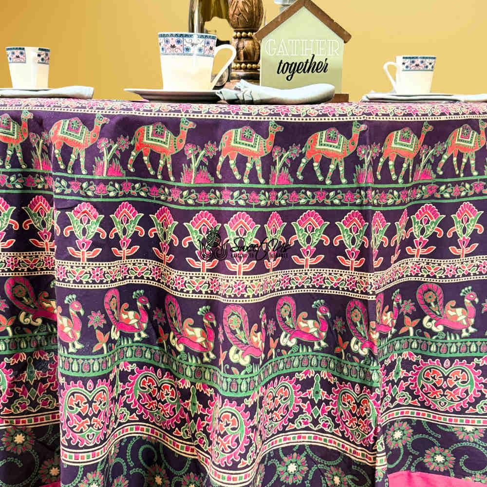 Meridian Mandala Cotton Tablecloth Round — Rose Meadow - Sweet Us