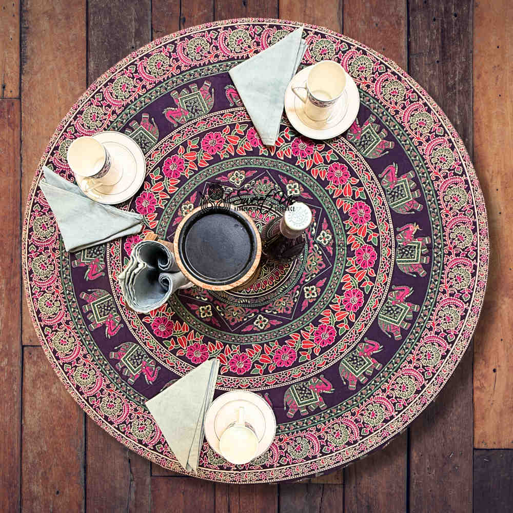 Meridian Mandala Cotton Tablecloth Round — Rose Meadow - Sweet Us