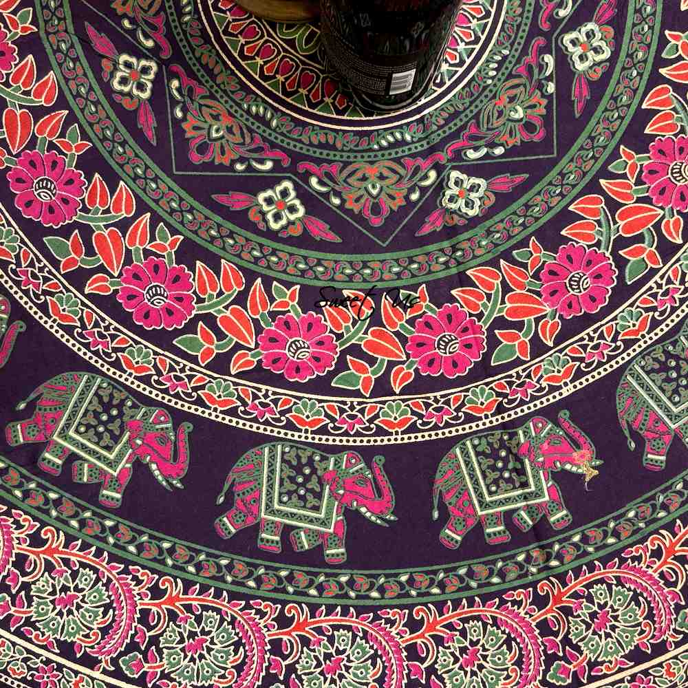 Meridian Mandala Cotton Tablecloth Round — Rose Meadow - Sweet Us