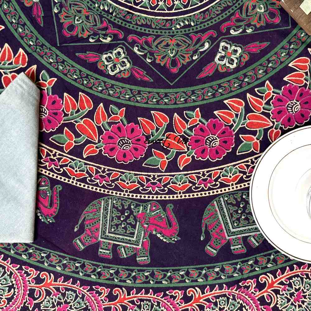 Meridian Mandala Cotton Tablecloth Round — Rose Meadow - Sweet Us