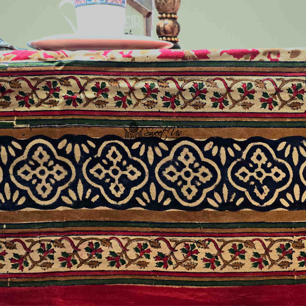 Sweet Us Amara Floral Cotton Block Print Tablecloth Rectangle, Terracotta Ruby
