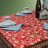 Sweet Us Amara Floral Cotton Block Print Tablecloth Rectangle, Terracotta Ruby