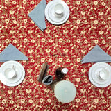Sweet Us Amara Floral Cotton Block Print Tablecloth Rectangle, Terracotta Ruby