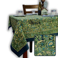 Sweet Us Amara Floral Cotton Block Print Tablecloth Rectangle, Fern Bliss - Sweet Us