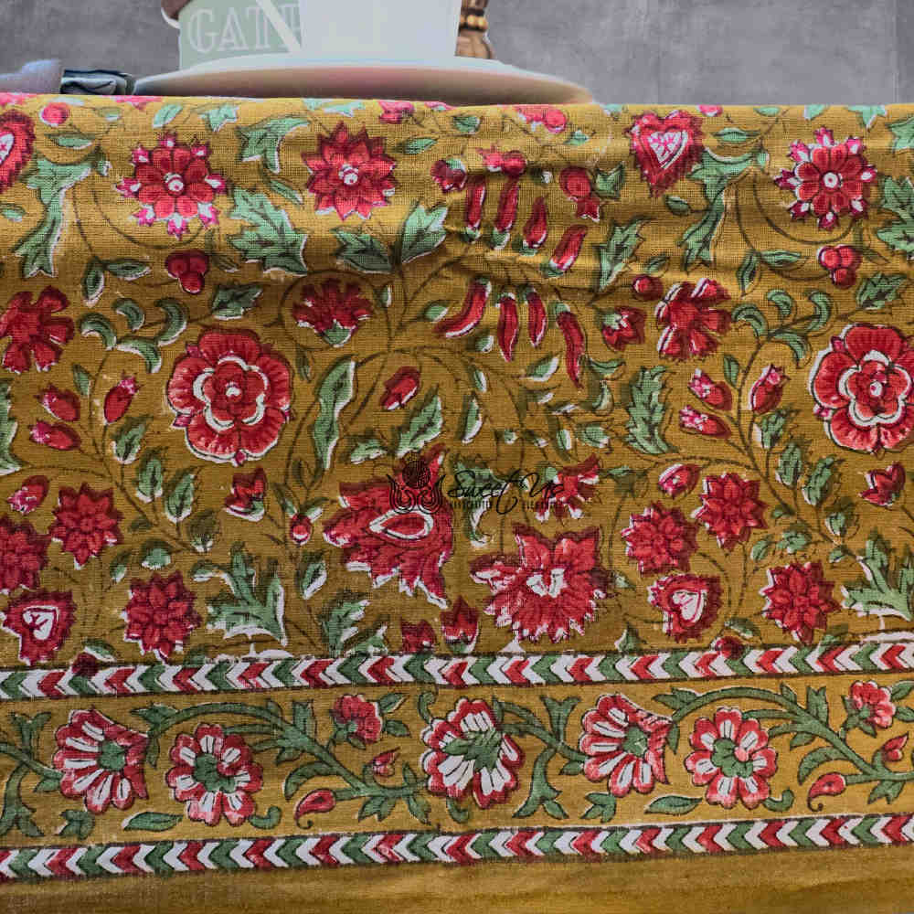 Sweet Us Amara Floral Cotton Block Print Tablecloth Rectangle, Terracotta Blush