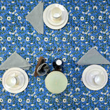 Royal Paisley Floral Cotton Block Print Tablecloth Rectangle, Ocean Blue