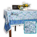 Venetia Block Print Floral Cotton Square Tablecloth — Blue Meadow - Sweet Us