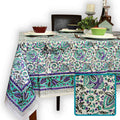 Ashlyn Hand?Block Printed Cotton Square Tablecloth — Twilight Bloom - Sweet Us