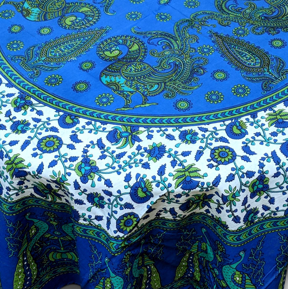 Mayura Peacock Floral Round Tablecloth —  Cobalt - Sweet Us