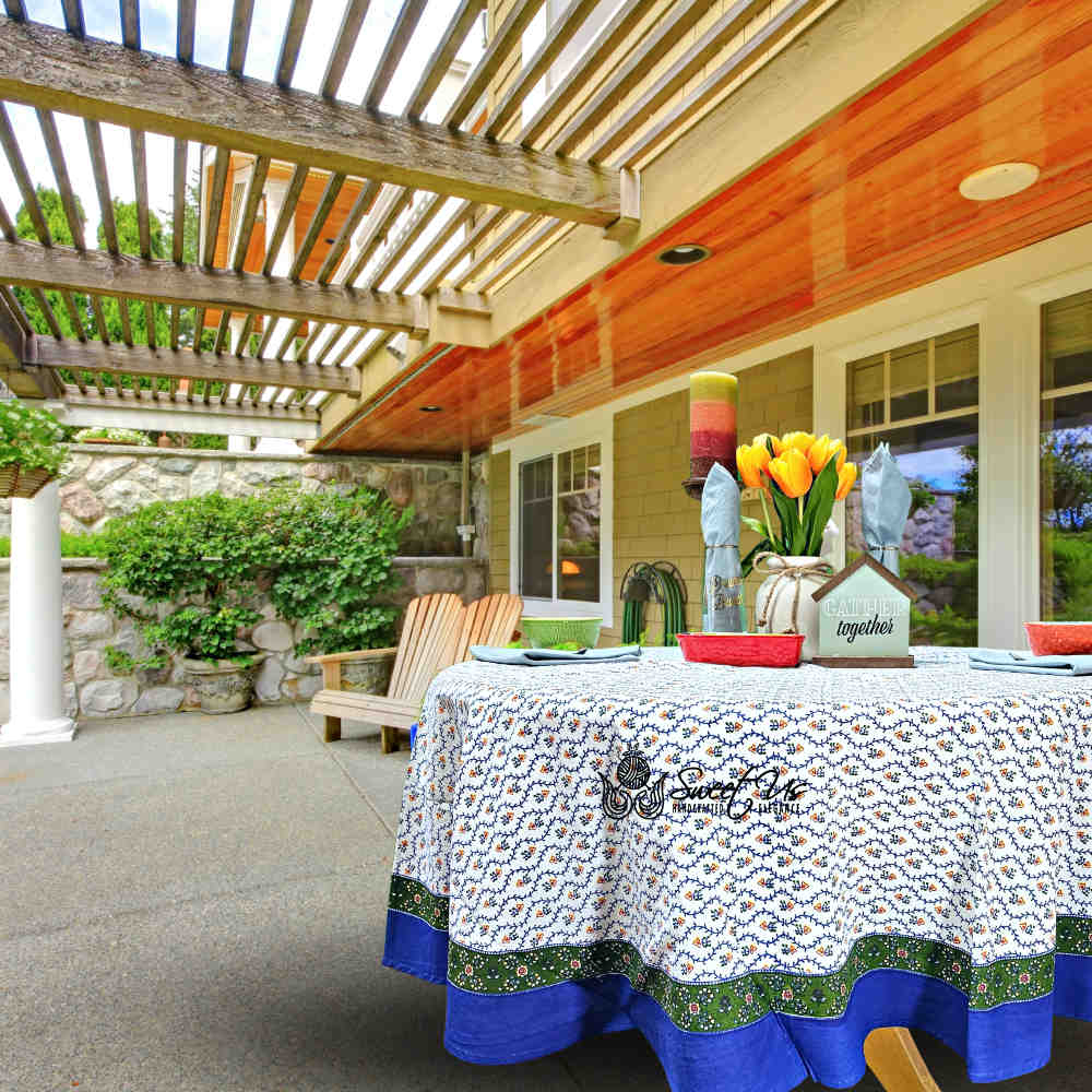 Floral Vine Tablecloth Square, Round, Collection White Blue Green Gold Red